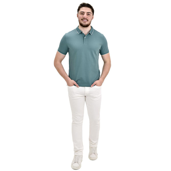 Cotton/Lycra Pique Knitted Collar Short Sleeve Tapered Solid Polo