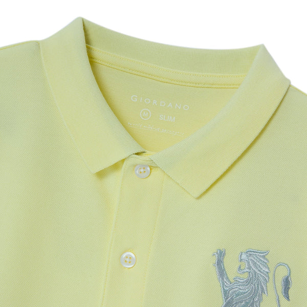 Cotton/Lycra Pique Flat Knitted Collar Short Sleeve Slim Embroidery Lion Polo
