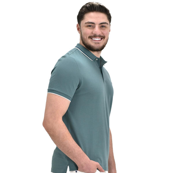 Cotton/Lycra Pique Knitted Collar Short Sleeve Tapered Solid Polo