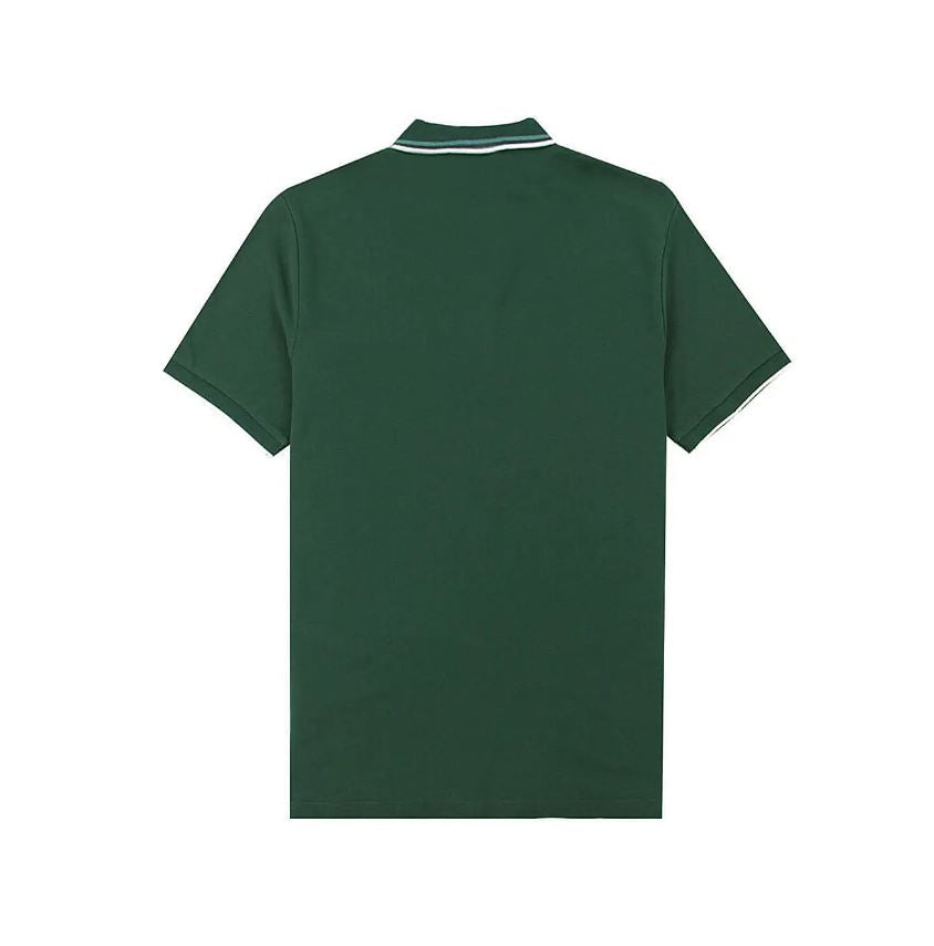 قميص بولو قطني/ليكرا بيكيه بياقة محبوكة وأكمام قصيرة وقصة ضيقة بلون موحد