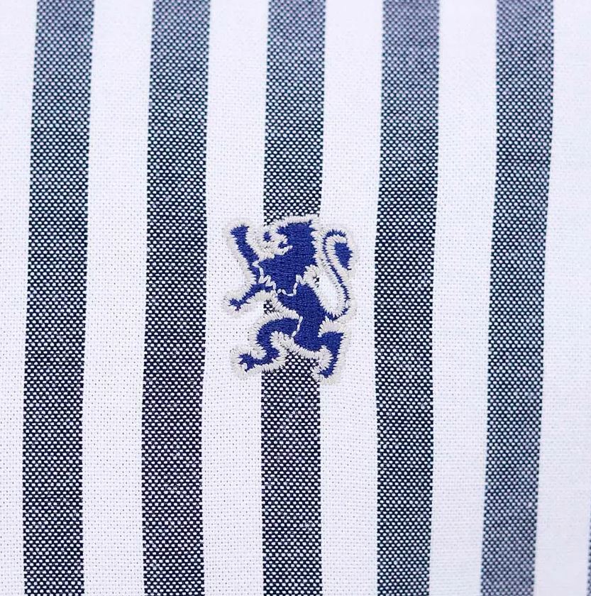 قميص قطني أكسفورد بأكمام طويلة وقصة ضيقة مطرزة، قابل للغسل