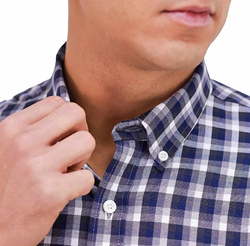 قميص قطني أكسفورد بأكمام طويلة وقصة ضيقة مطرزة، قابل للغسل