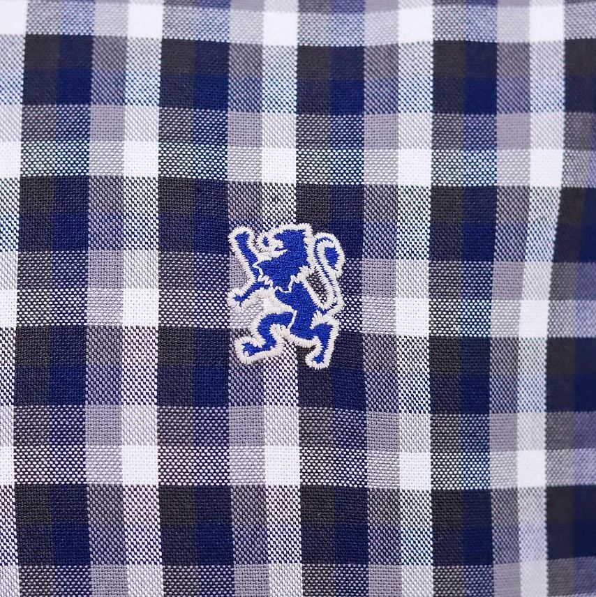 قميص قطني أكسفورد بأكمام طويلة وقصة ضيقة مطرزة، قابل للغسل