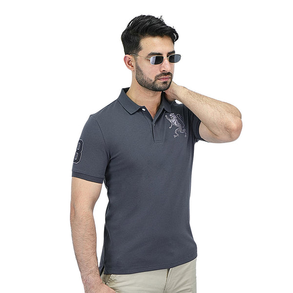 Cotton/Lycra Pique Knitted Collar Short Sleeve Slim Embroidery Bold Polo