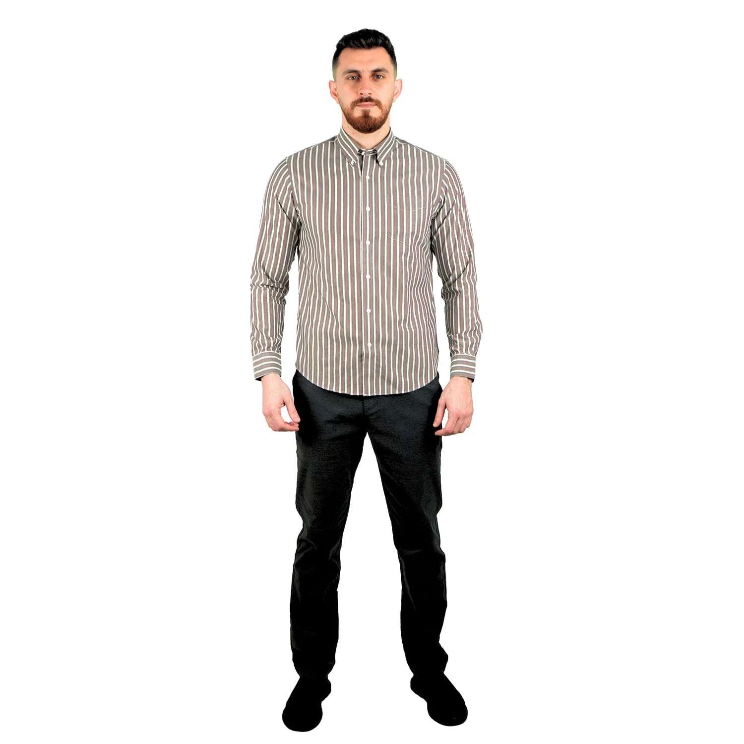 Cotton Wrinkle Free Long Sleeve Regular Button Front Garment Wash Shirt