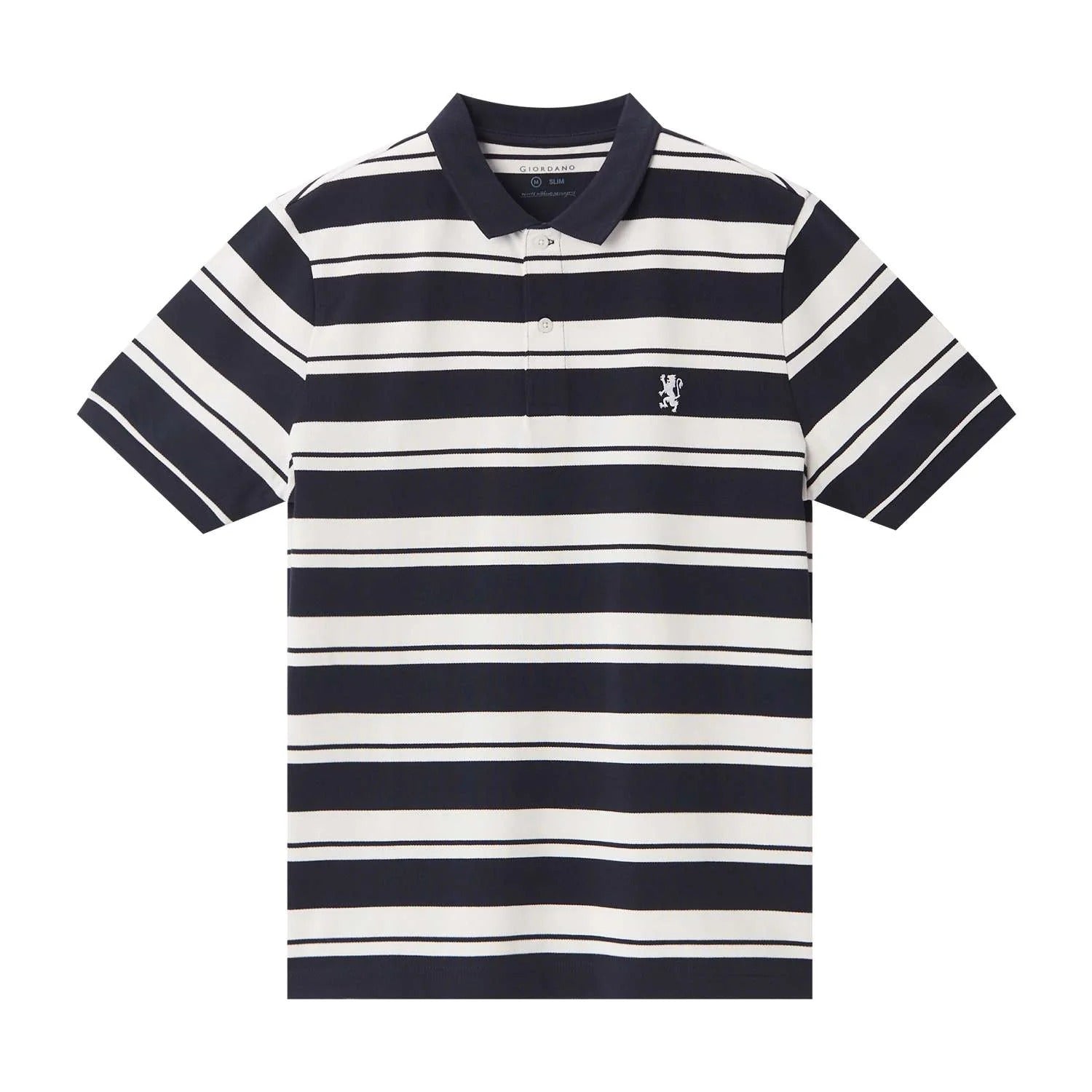 Cotton Pique Flat Knitted Collar Short Sleeve Stripe Polo