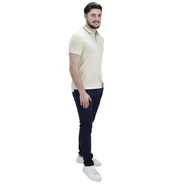 Cotton/Lycra Pique Knitted Collar Short Sleeve Tapered Solid Polo