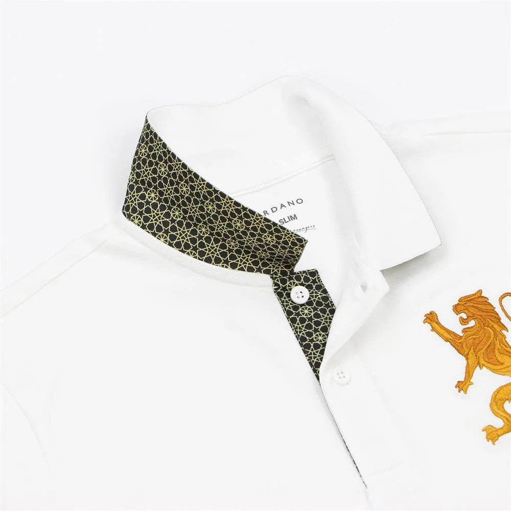 Cotton/Lycra Pique Flat Knitted Collar Short Sleeve Slim Embroidery Lion Polo