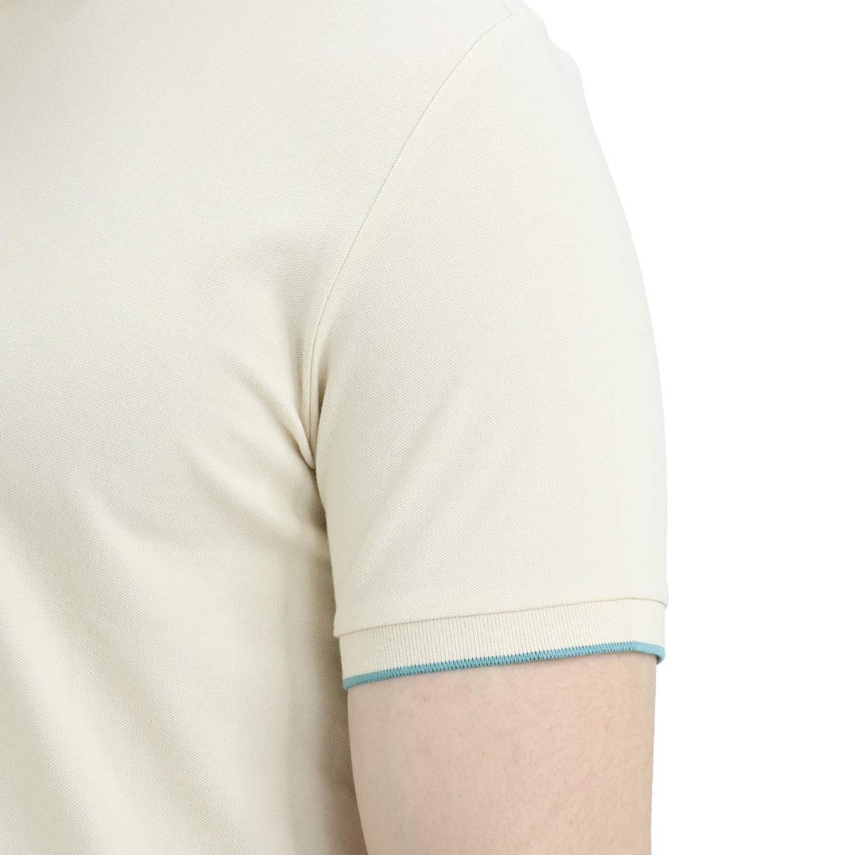 قميص بولو قطني/ليكرا بيكيه بياقة محبوكة وأكمام قصيرة وقصة ضيقة بلون موحد