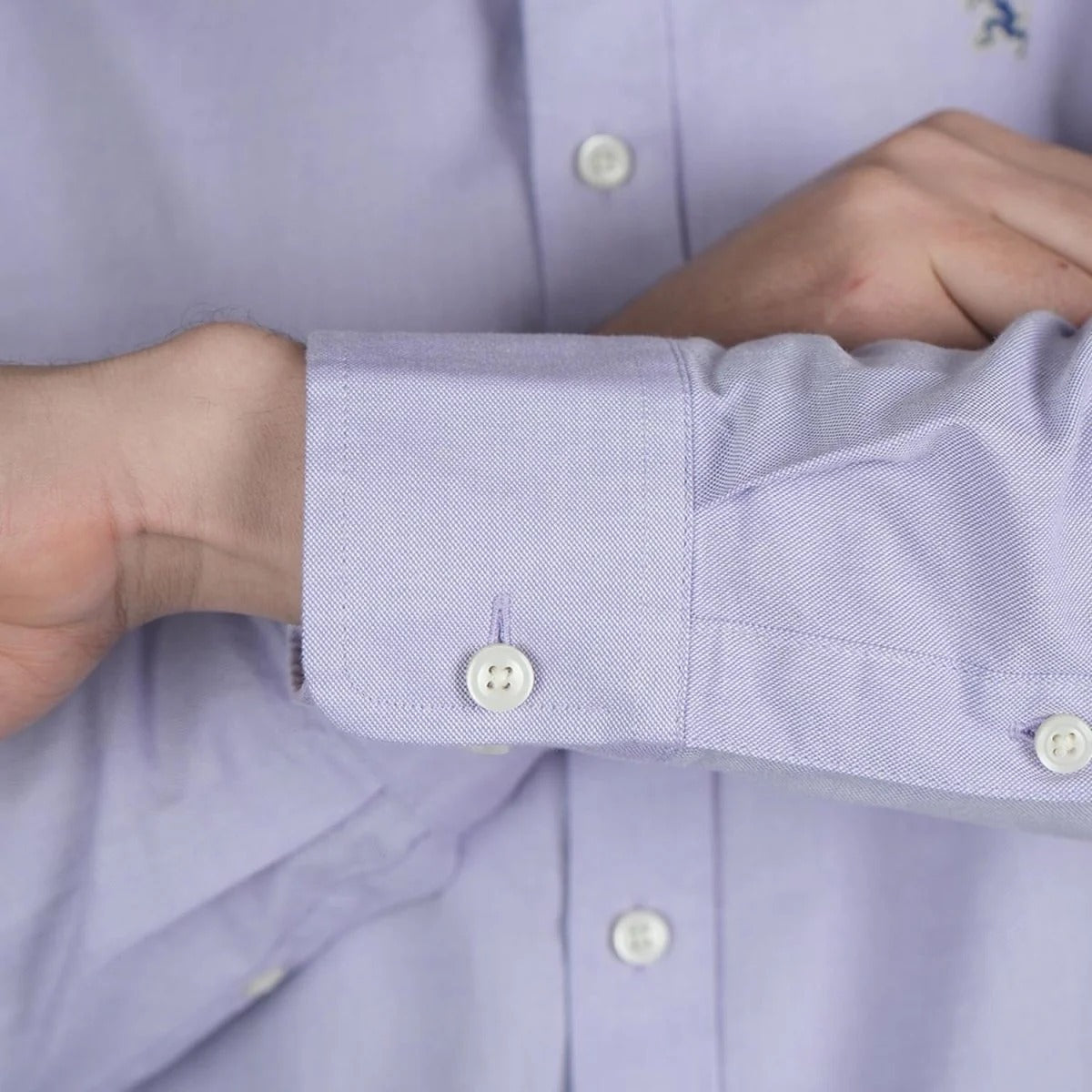 Cotton Oxford Long Sleeve Slim Embroidery Garment Wash Shirt