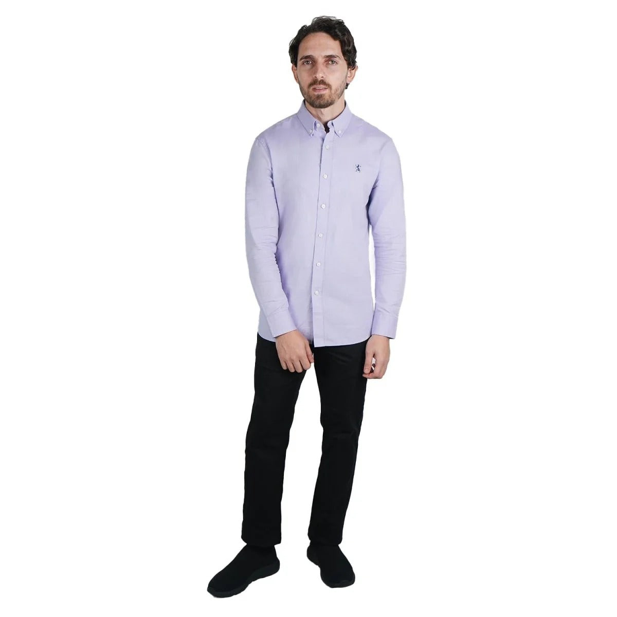 Cotton Oxford Long Sleeve Slim Embroidery Garment Wash Shirt