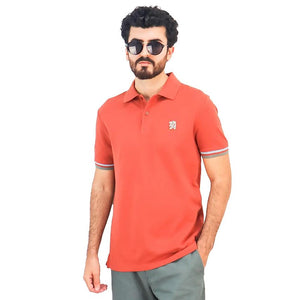 Cotton Pique Knitted Collar Short Sleeve Tapered Embroidery Polo (Solid Lion)