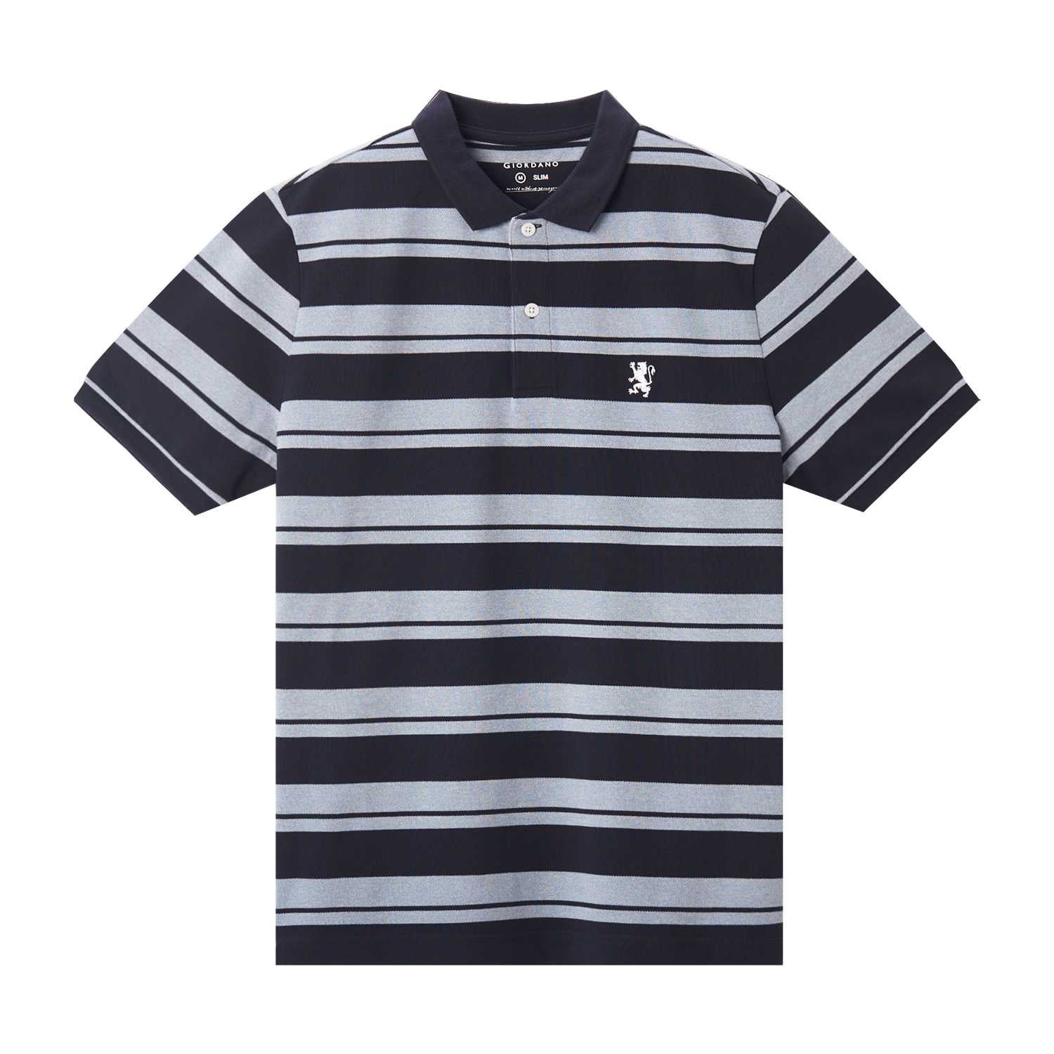 Cotton Pique Flat Knitted Collar Short Sleeve Stripe Polo