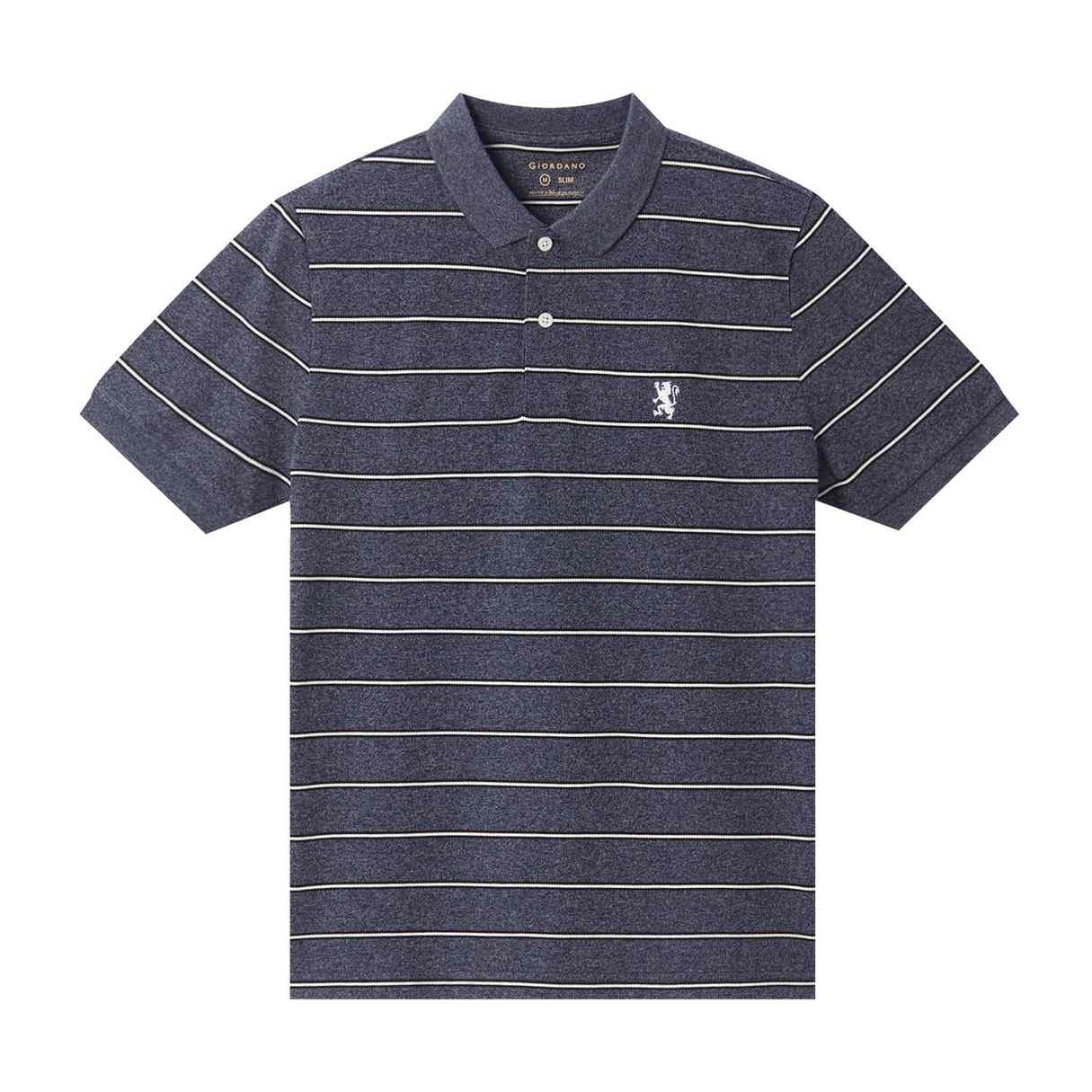 Cotton Pique Flat Knitted Collar Short Sleeve Stripe Polo
