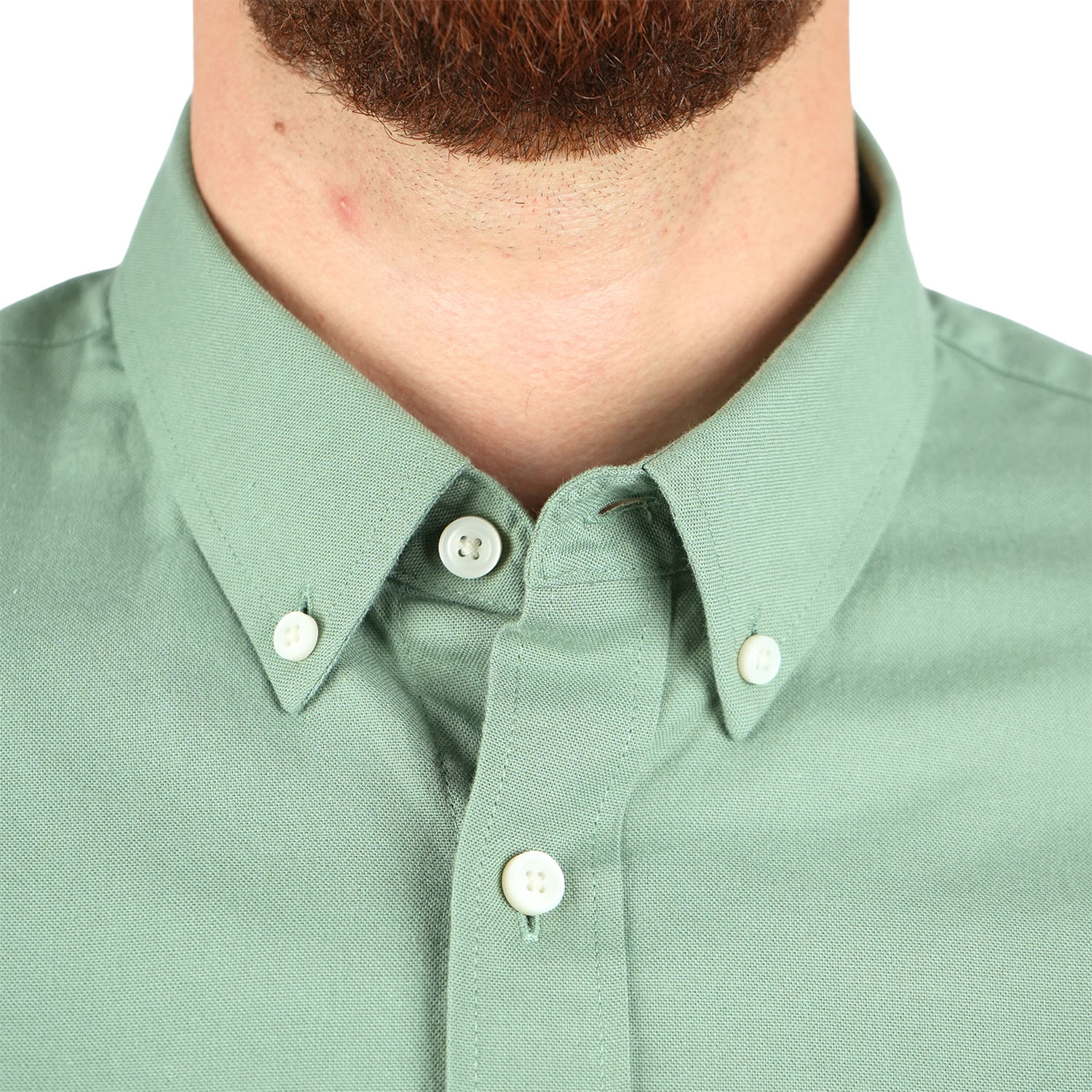 قميص قطني أكسفورد بأكمام طويلة وقصة ضيقة مطرزة، قابل للغسل