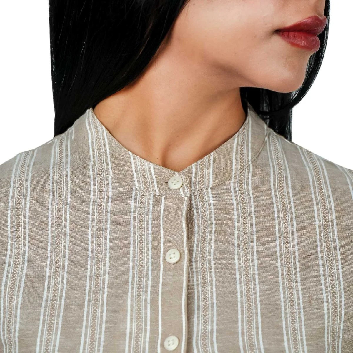Women's Linen Cotton Dobby Shirt - Stand Collar, Garment Wash Comfort Fit