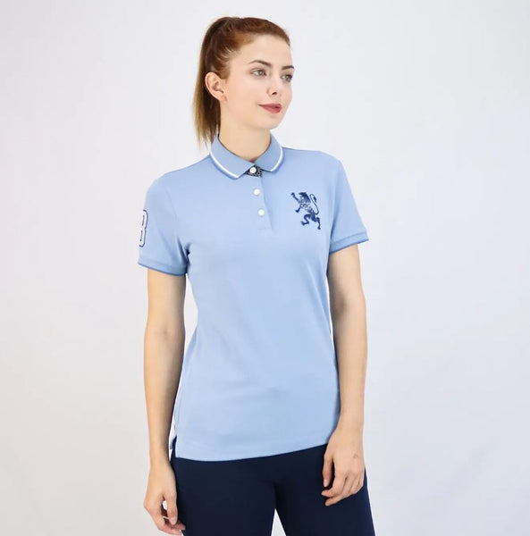 Women's Cotton/Lycra Pique Knitted Collar Short Sleeve Classic Slim Embroidery Bold Polo