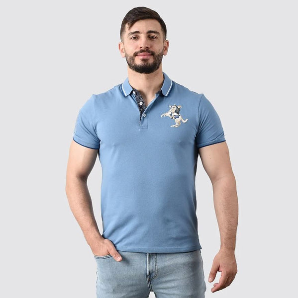 Cotton/Lycra Pique Knitted Collar Short Sleeve Slim Embroidery Bold Polo