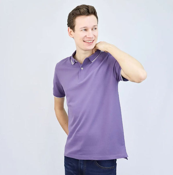 Cotton/Lycra Pique Knitted Collar Short Sleeve Tapered Solid Polo