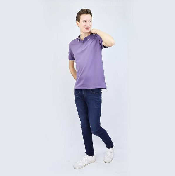 Cotton/Lycra Pique Knitted Collar Short Sleeve Tapered Solid Polo