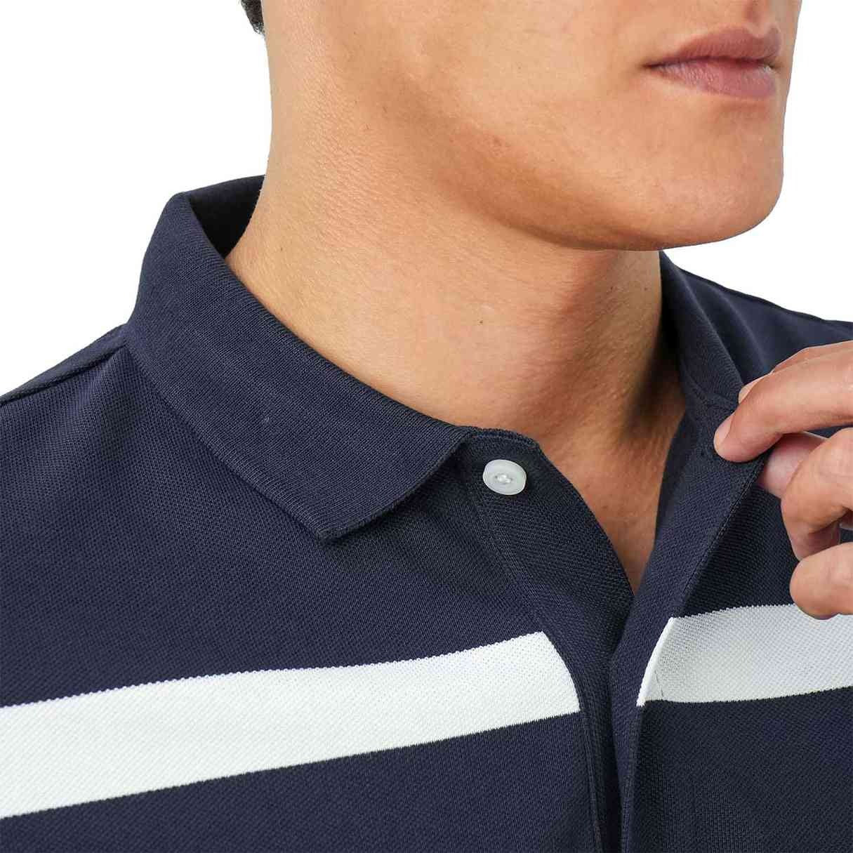 Cotton Pique Flat Knitted Collar Short Sleeve Stripe Polo