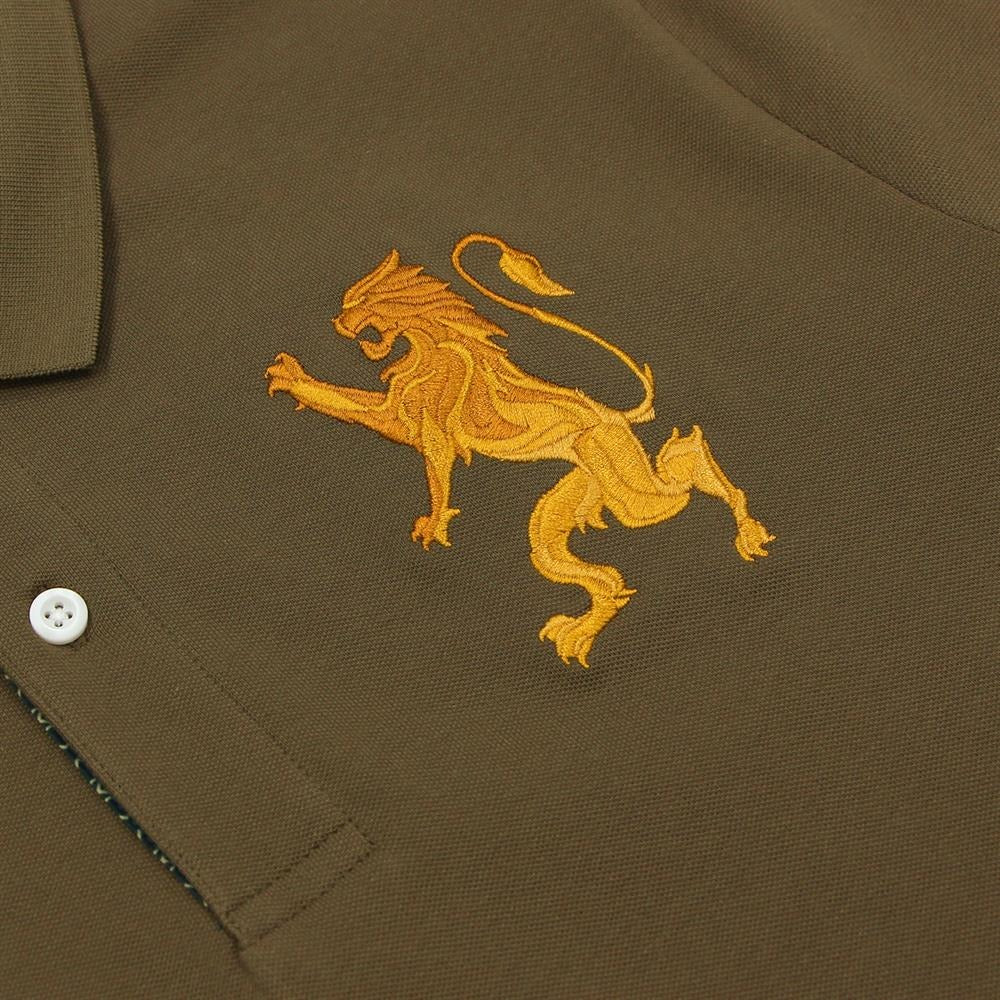 Cotton/Lycra Pique Flat Knitted Collar Short Sleeve Slim Embroidery Lion Polo