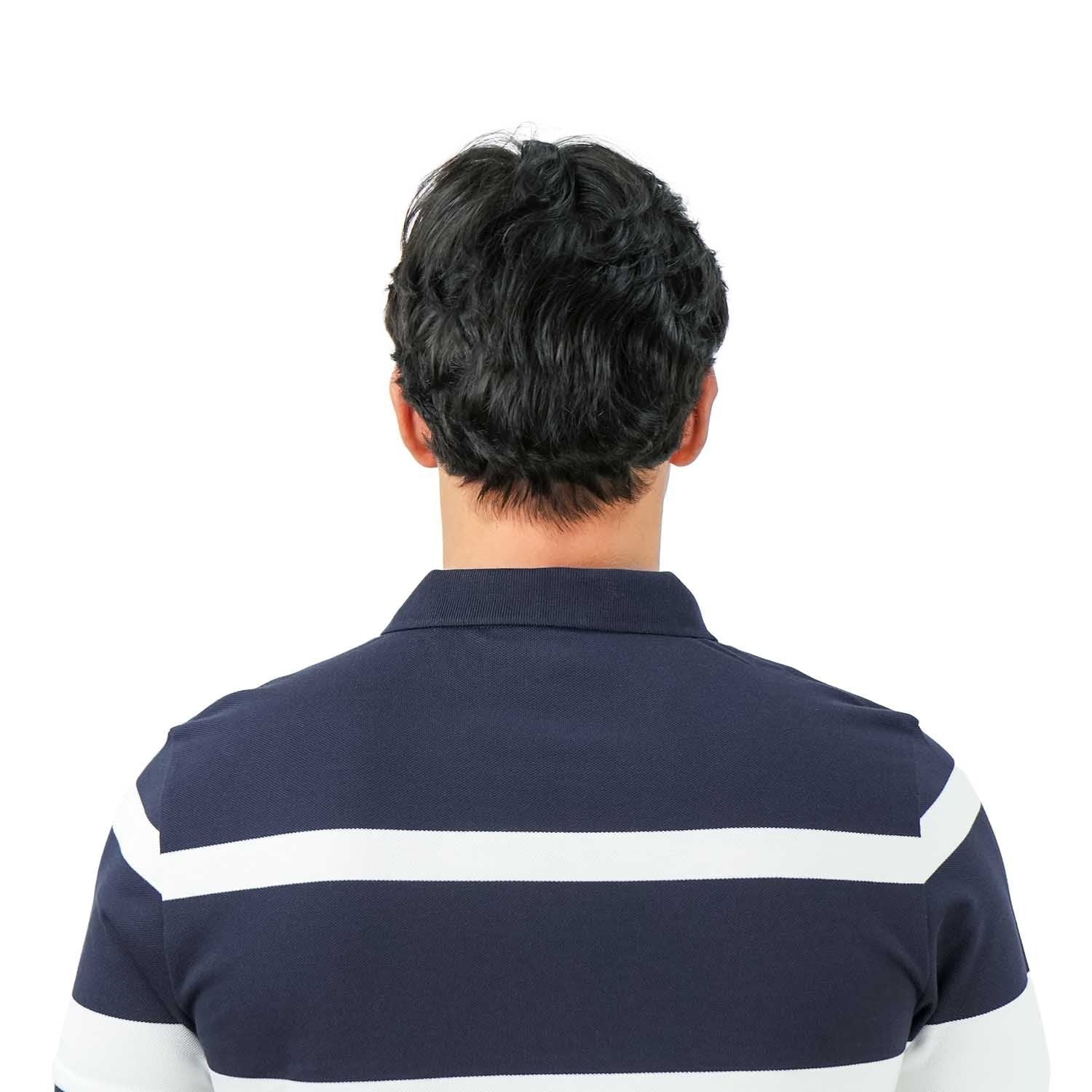 Cotton Pique Flat Knitted Collar Short Sleeve Stripe Polo