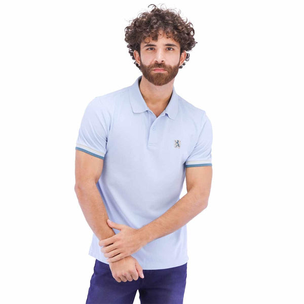 Cotton Pique Knitted Collar Short Sleeve Tapered Embroidery Polo (Solid Lion)