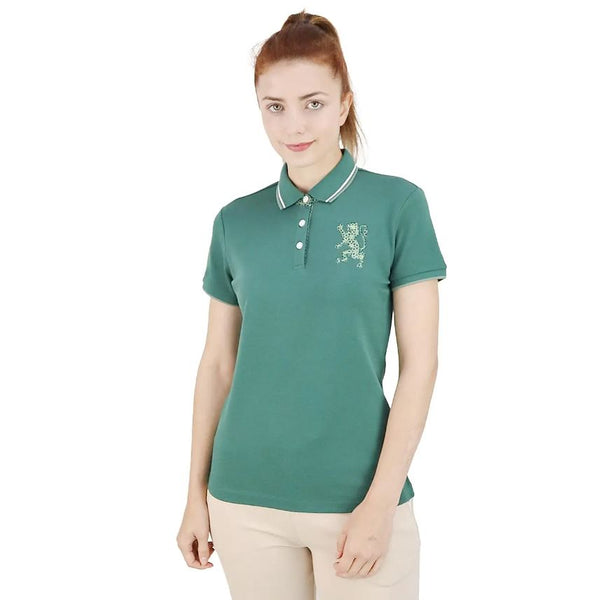 Women's Cotton/Lycra Pique Knitted Collar Short Sleeve Classic Slim Embroidery Bold Polo