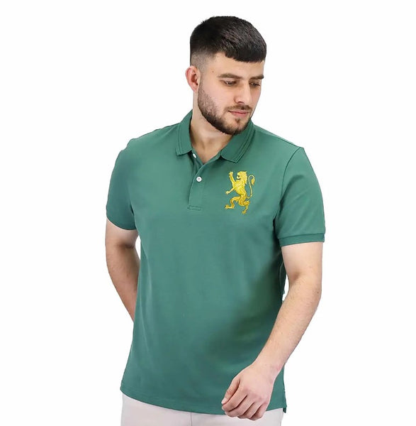 Cotton/Lycra Pique Knitted Collar Short Sleeve Slim Embroidery Bold Polo