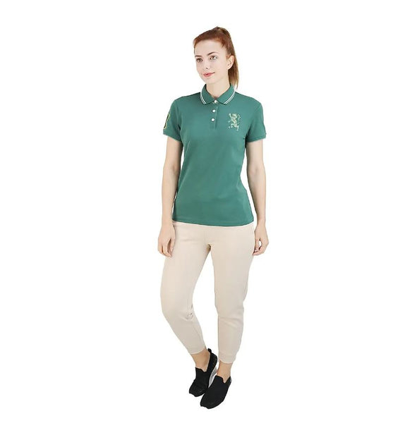 Women's Cotton/Lycra Pique Knitted Collar Short Sleeve Classic Slim Embroidery Bold Polo