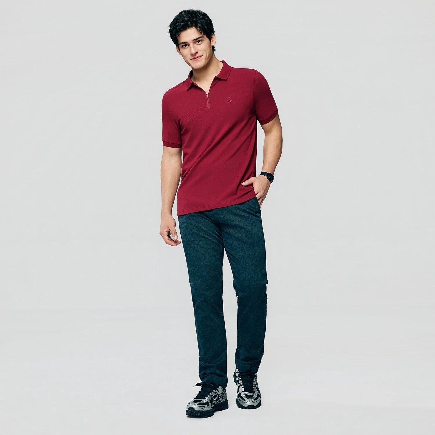Men's Slim Fit Small Lion Zipper Polo