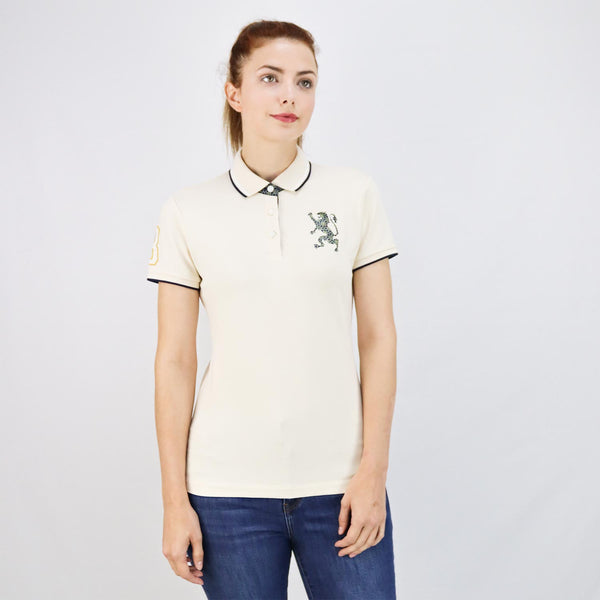 Women's Cotton/Lycra Pique Knitted Collar Short Sleeve Classic Slim Embroidery Bold Polo