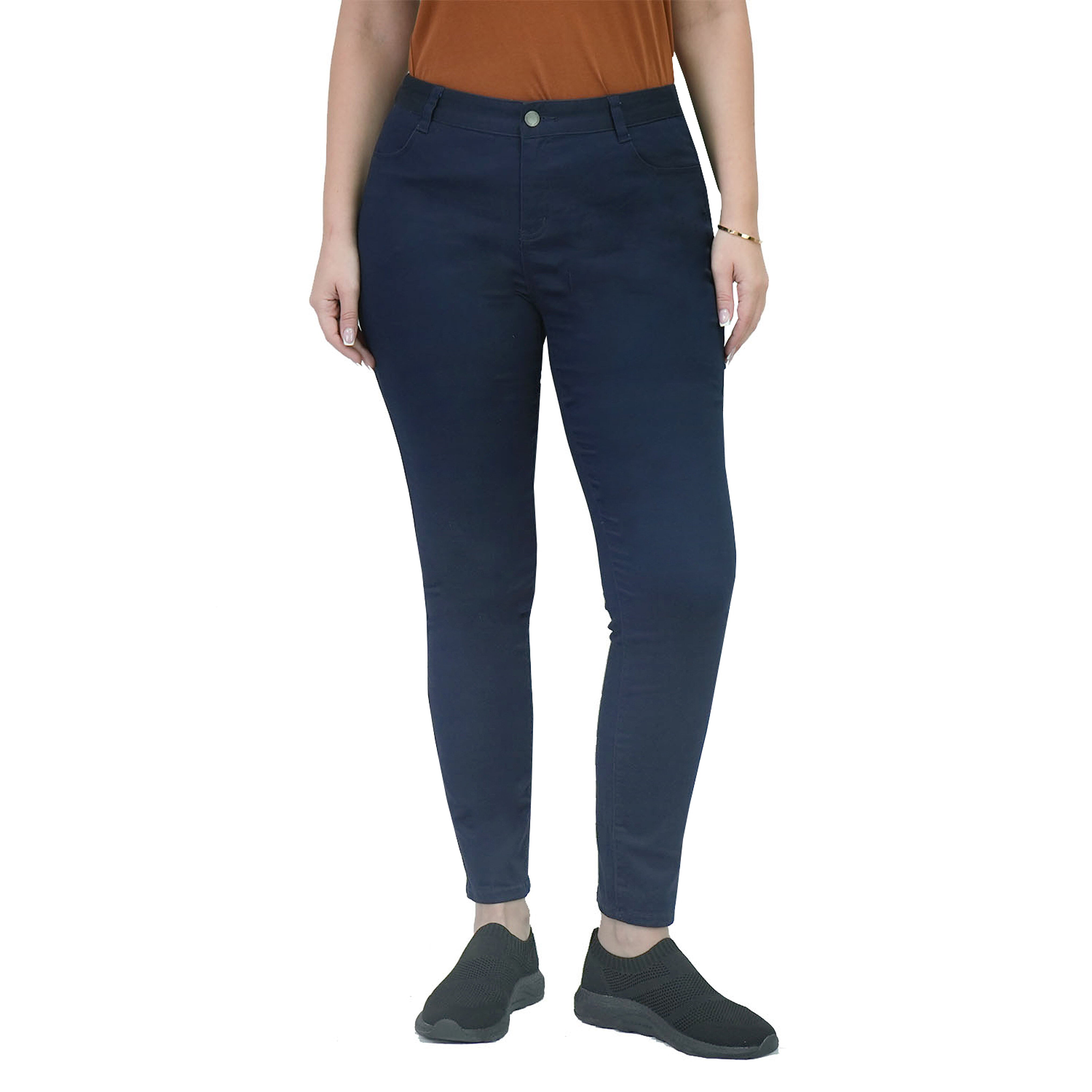 بنطلون نسائي ضيق بخصر مطاطي 180 مم، مصنوع من القطن والإيلاستين، بقصة ضيقة وجيب.