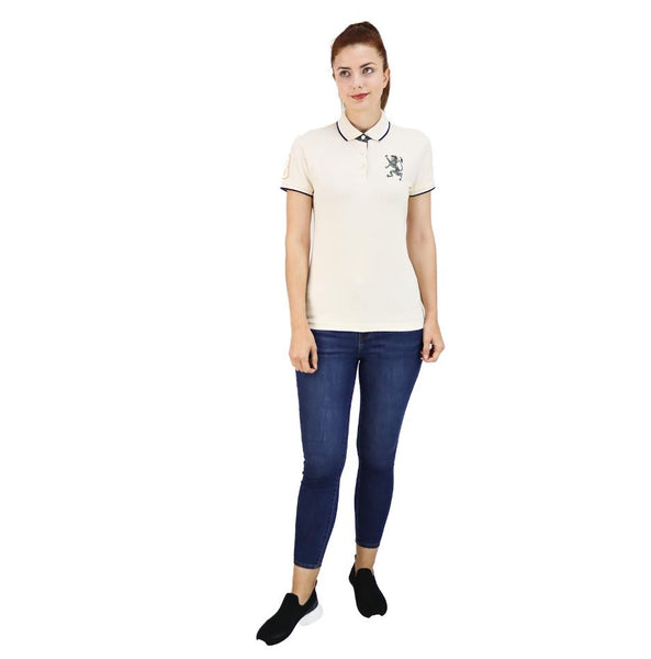 Women's Cotton/Lycra Pique Knitted Collar Short Sleeve Classic Slim Embroidery Bold Polo