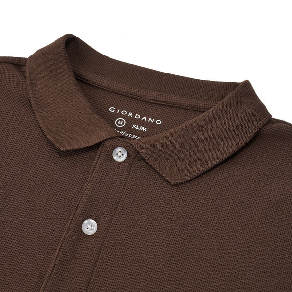 Cotton/Polyester/Spandex Waffle Flat Knitted Collar Short Sleeve Solid Polo