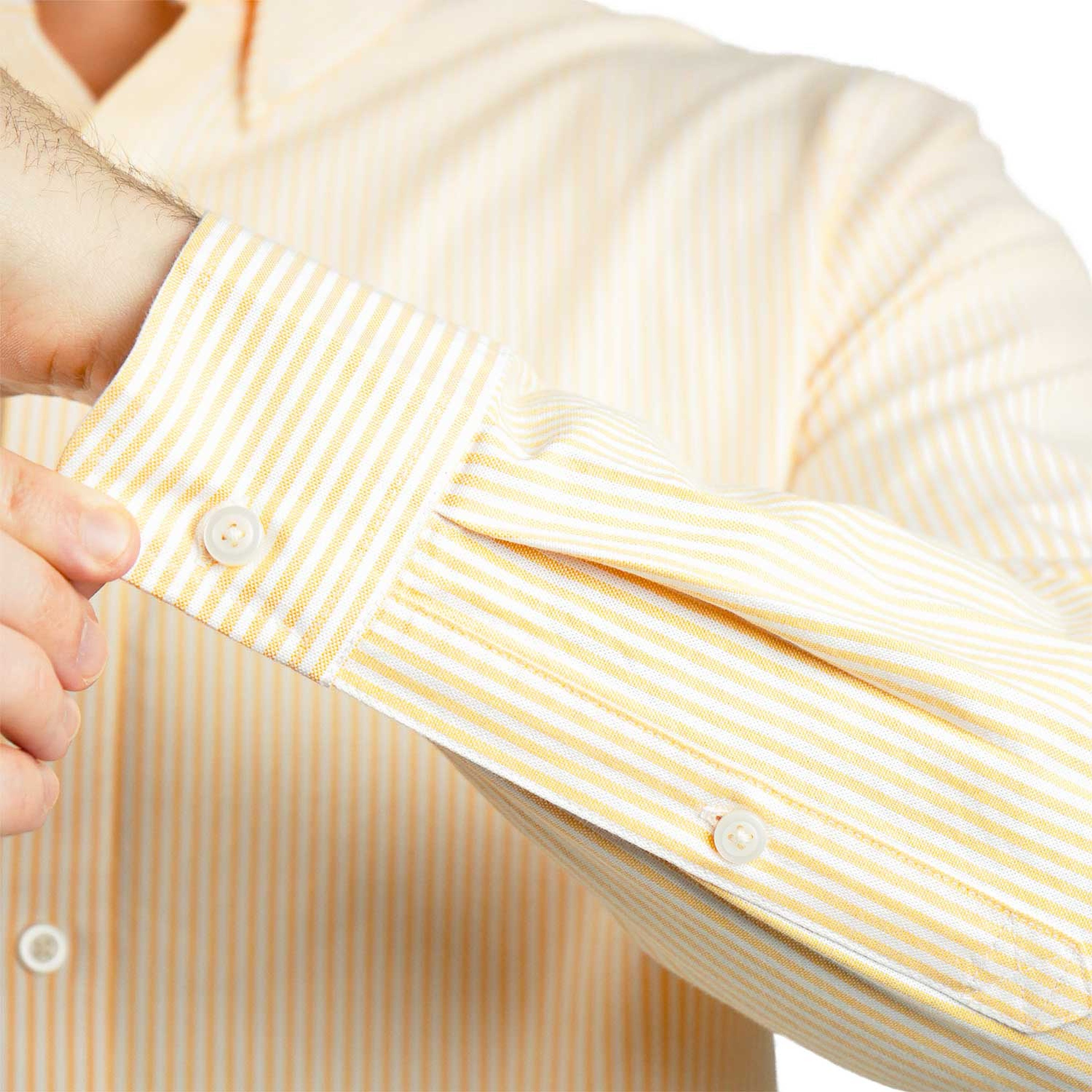 قميص قطني أكسفورد بأكمام طويلة وقصة ضيقة مطرزة، قابل للغسل