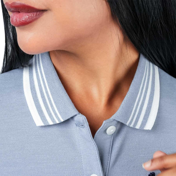 Women Cotton/Lycra Pique Flat Knitted Collar Short Sleeve Classic Slim Embroidery Bold Polo