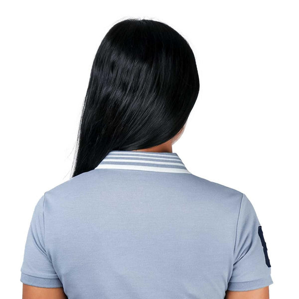 Women Cotton/Lycra Pique Flat Knitted Collar Short Sleeve Classic Slim Embroidery Bold Polo