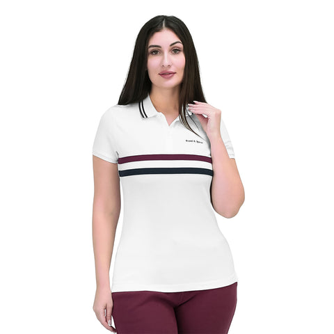 Women Cotton/Lycra Pique Flat Knitted Collar Short Sleeve Classic Slim Embroidery Bold Polo