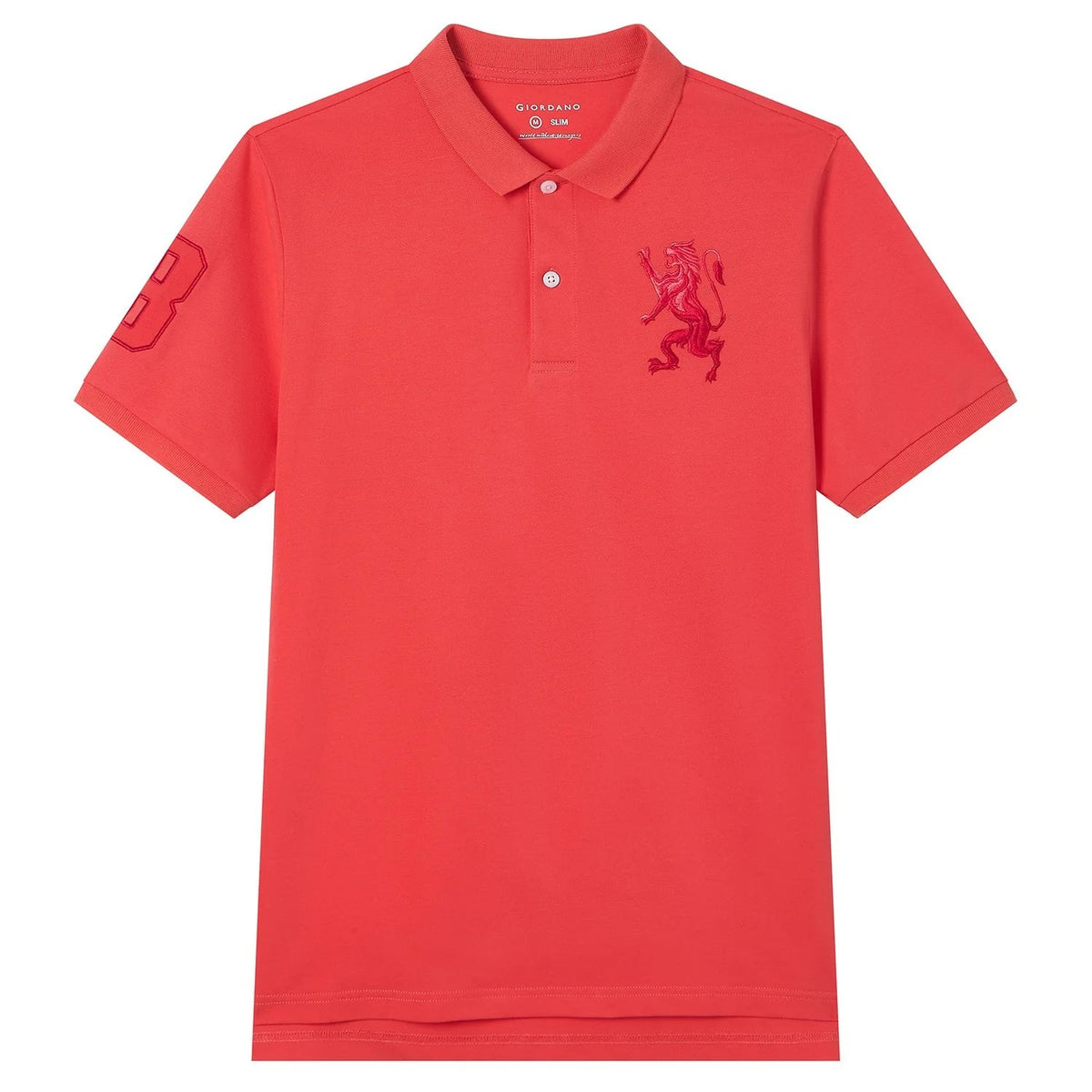 Men's Slim Fit 3D Lion Embroidery Lycra Pique Polo