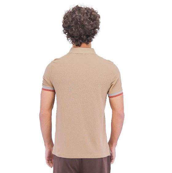 Cotton Pique Knitted Collar Short Sleeve Tapered Embroidery Polo (Solid Lion)