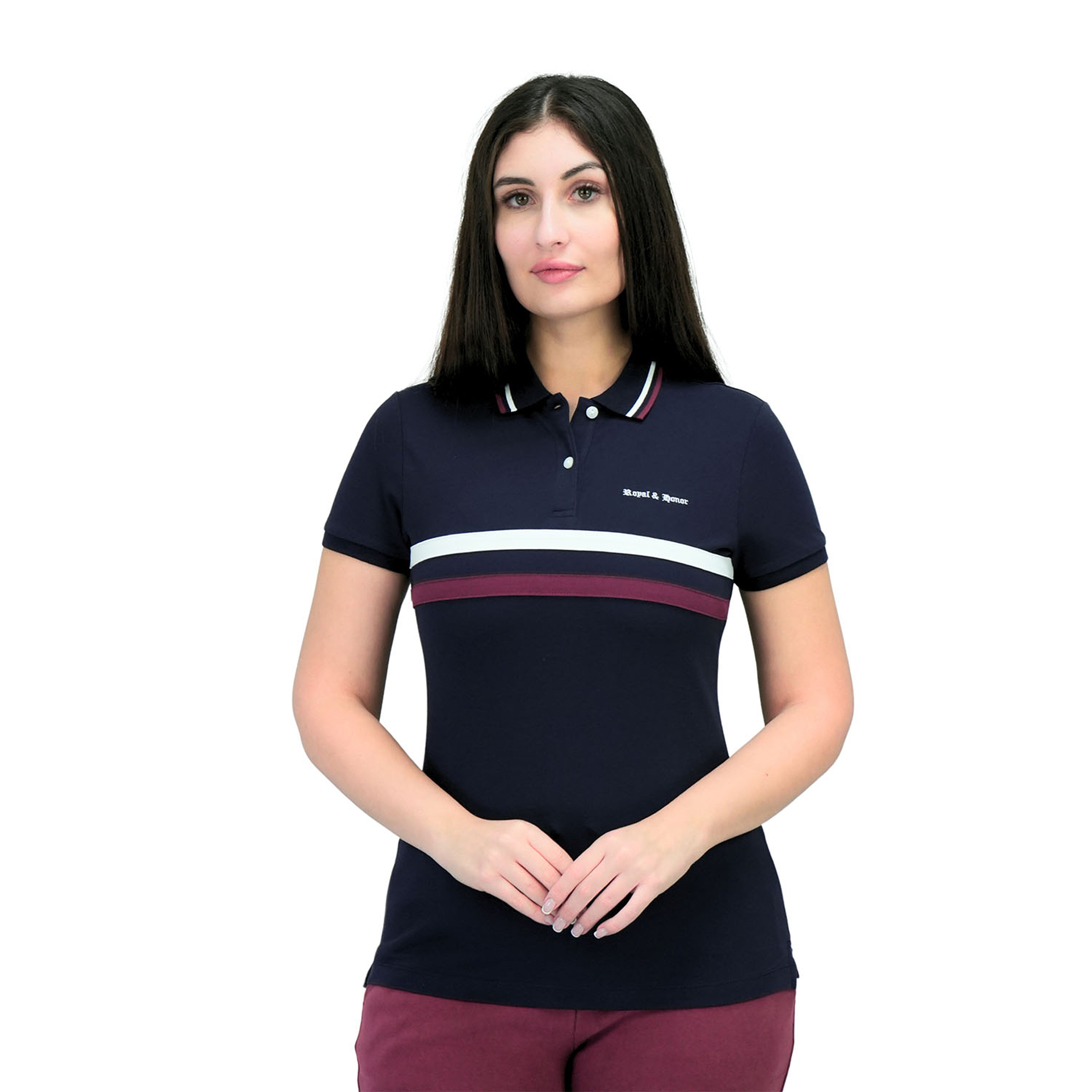 Women Cotton/Lycra Pique Flat Knitted Collar Short Sleeve Classic Slim Embroidery Bold Polo