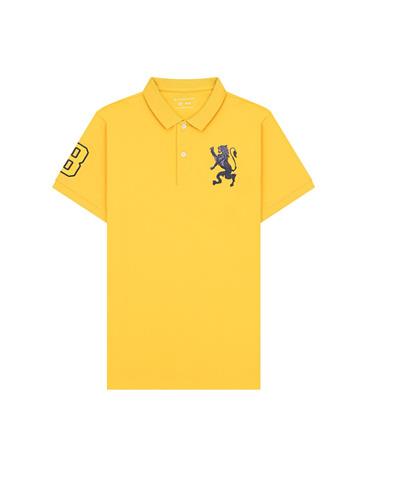 قميص بولو قصير الأكمام بتطريز جريء، مصنوع من القطن/ليكرا بيكيه، بياقة محبوكة