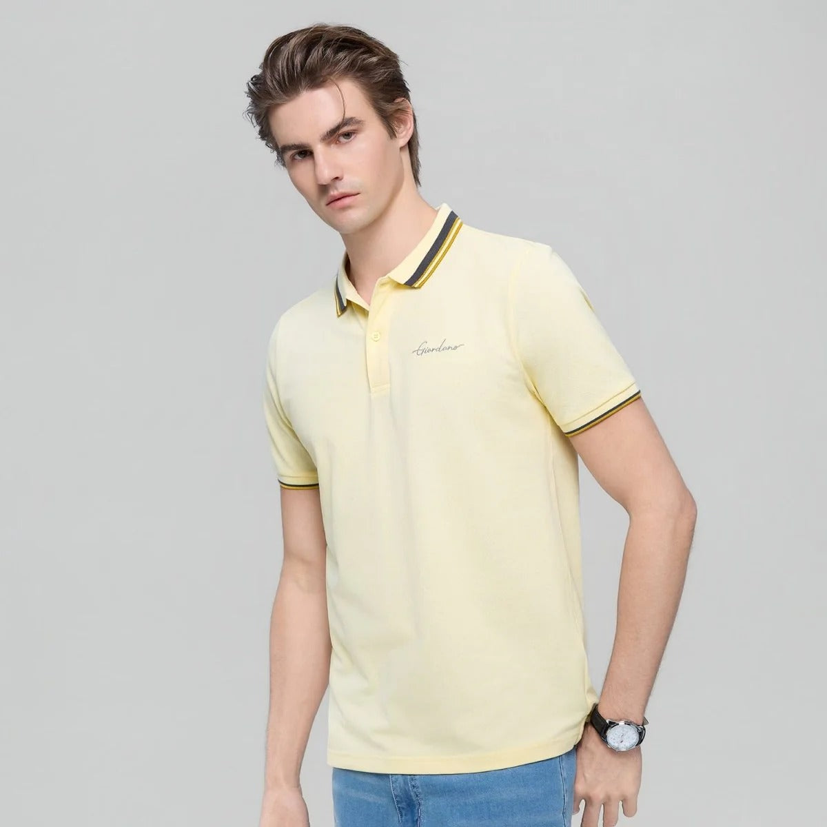 Men's Slim Pique Polo With Contrast Collar & Signature Embroidery