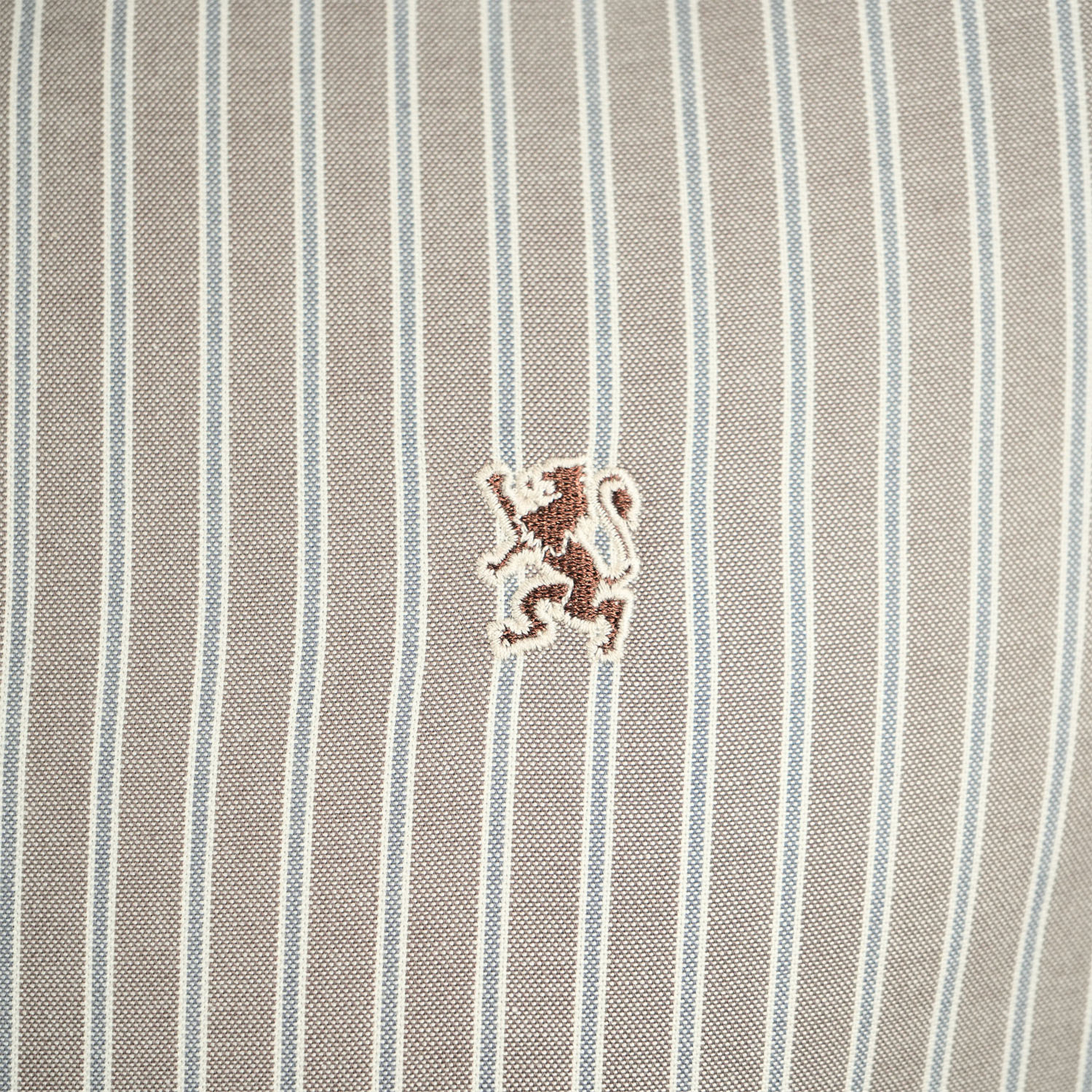 قميص قطني أكسفورد بأكمام طويلة وقصة ضيقة مطرزة، قابل للغسل