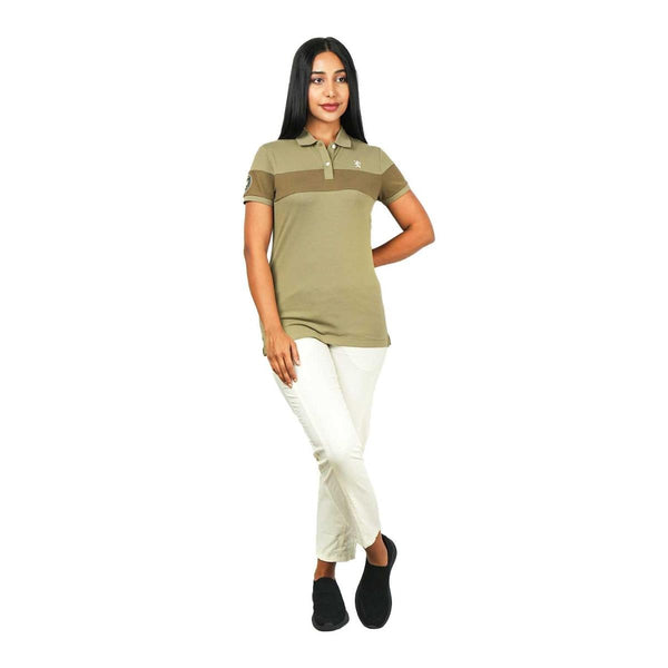 Women Cotton/Lycra Pique Flat Knitted Collar Short Sleeve Classic Slim Embroidery Polo