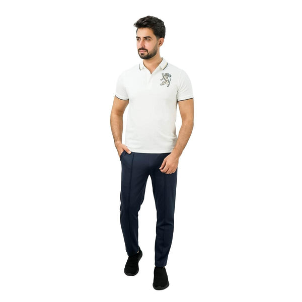 Cotton/Lycra Pique Flat Knitted Collar Short Sleeve Slim Embroidery Lion Polo