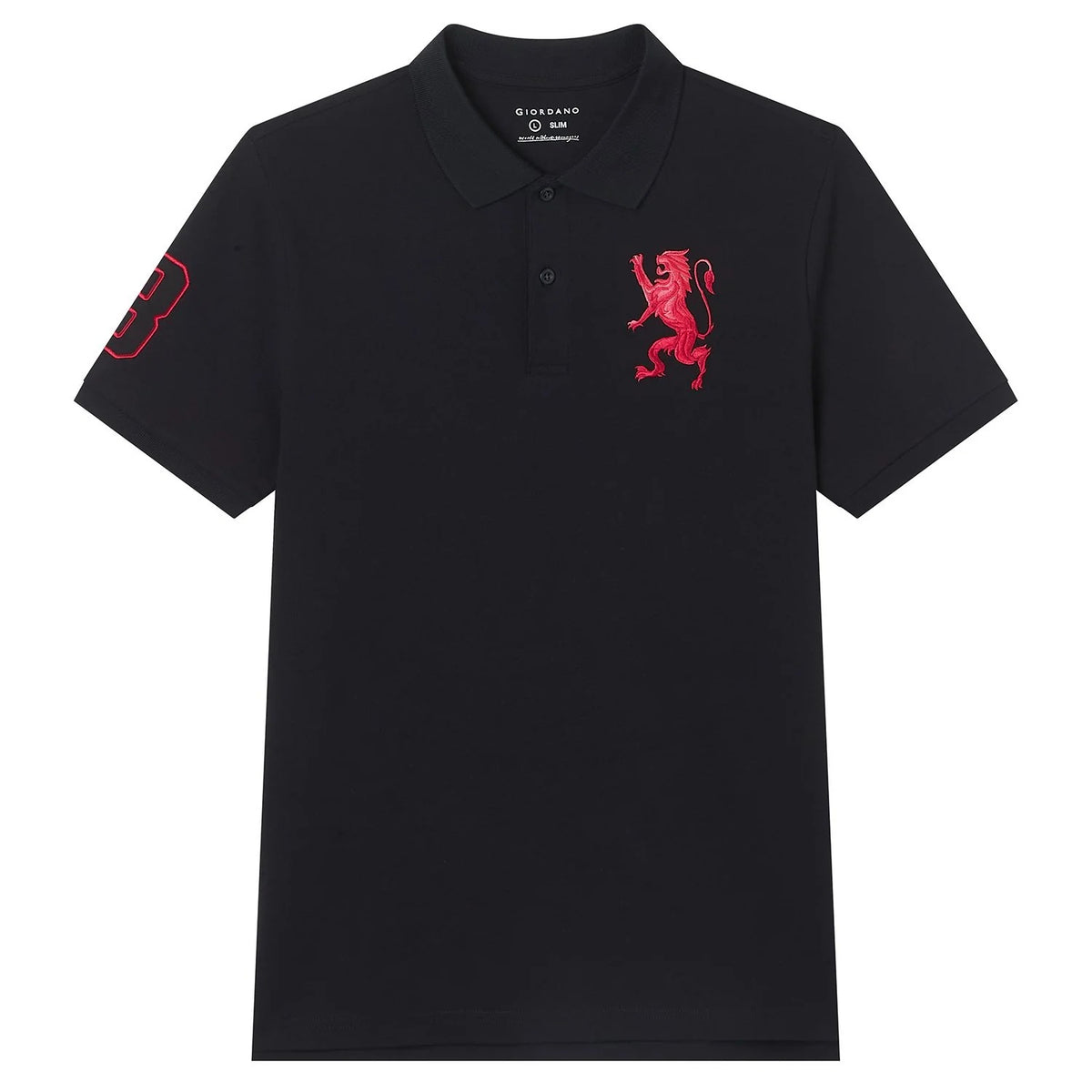 Men's Slim Fit 3D Lion Embroidery Lycra Pique Polo