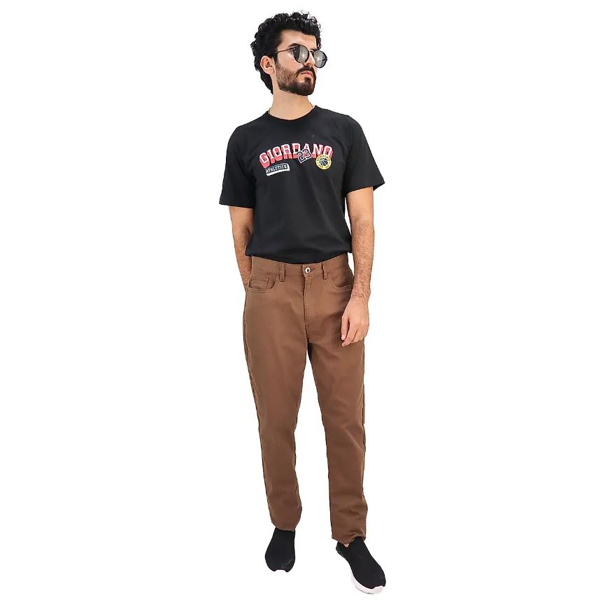 بنطال كاكي قطني/سباندكس بخصر عادي وقصة ضيقة (حزام خصر مطاطي 180)